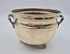 Vintage Brass Flower Pot Planter Jardiniere With Side Handles And Tripod Feet