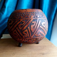 Large Carved Gourd Bowl Signed