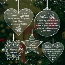 Personalised Acrylic Memory Christmas Bauble Rememberance Tree Ornament Mum Dad