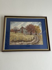 Vintage Cross-Stitch Tapestry Autumn Retro Style Cottage Nature Framed Art 