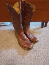 Cowboy Boots UK8-9  Leather Brown Riding Boots Mens Western Style Authentic