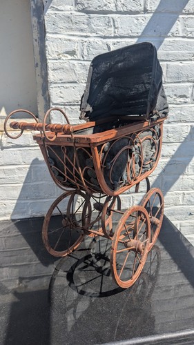 Wicker and wooden pram - pram, ornate