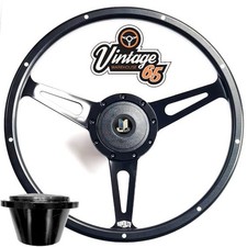 15" Steering Wheel & Boss Fitting Kit Horn Black Wood For Triumph TR4 TR5 TR6