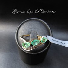 New 9ct Gold Emerald and Diamond Trilogy Ring Size N 2.34g Hallmarked