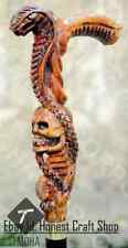 Hand Carved Wooden Snake Handle Walking Stick Hand Walking Cane Cobra & Skull A
