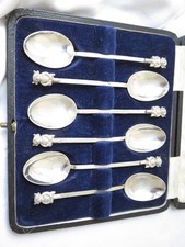 SET OF 6 SOLID STERLING SILVER TEA SPOONS 'LINCOLN IMP' SHEFFIELD 1926 CASED