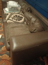 2 seater sofa and 2 chairs leather brown