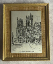 Vintage Framed Metal Etched Etching Picture York Minster West Arch