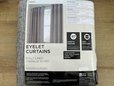 NEXT - RRP £60 - Silver Grey Chenille Eyelet Lined Curtains 117cm W  X 137cm L 