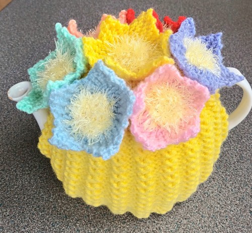 Knitted tea cosy rainbow - knitted,