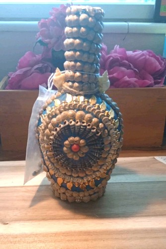 Vintage shell encrusted vase - shell,