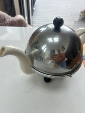 Heatmaster vintage Art-Deco 1930s ceramic teapot with chrome cover