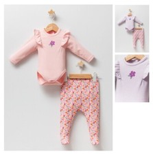  NEWBORN INFANT 0-3-6M/ BABY GIRL CLOTHES/ 2PCS / BODYSUIT TOP AND PANTS W/FEET 