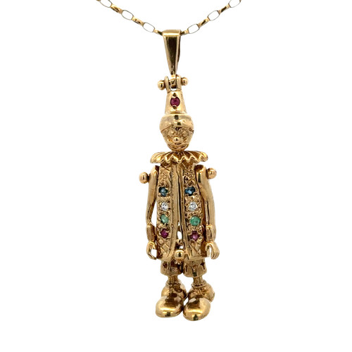 9ct yellow gold - clown, pendant