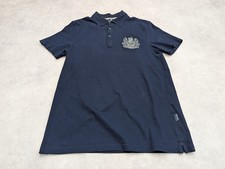 Aquascutum Polo Shirt Mens Large Navy Casual Golf Gingham Club Check Crest Logo