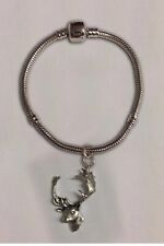 code A63 Fallow Deer Head charm on a silver Rhodium Plated Snake Bracelet 
