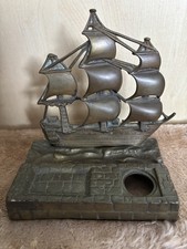 Vintage desktop inkwell of a sailing ship, HMS Victory