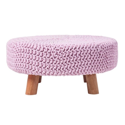 Pale pink knitted pouffe - pale,