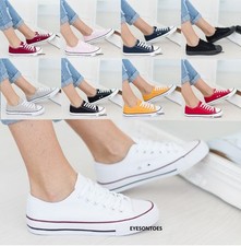 LADIES WOMENS FLAT LACE UP GIRLS PUMPS CANVAS PLIMSOLLS TRAINERS SHOES SIZE 3-8