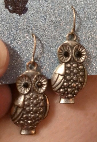 Owl earrings pewter with - earrings,