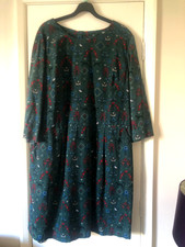 SEASALT DARK GREEN FOX/FLORAL/TREES NEEDLECORD "HIGH KEY DRESS"  Size 18