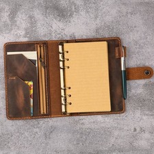 Personalised Vintage retro leather A6 ring binder planner journal organiser