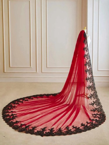 Red wedding bridal veil - wedding,