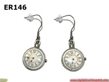 steampunk earrings watch clock cabochon hypoallergenic stainless steel #ER146