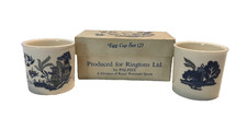 VINTAGE RINGTONS EGG CUP SET ( 2 ) BY PALISSY BLUE & WHITE WILLOW PATTERN BOXED
