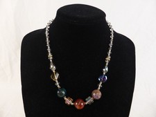 Agate & AB Crystal Faceted Beaded Statement Necklace Unboxed