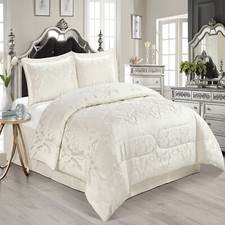 Cream Jacquard 3 Pieces Bedspread Quilted Comforter Xmas Matching Pillow Case