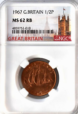 1967 1/2 P HALF PENNY NGC MS62 RB GOLDEN HIND DESIGN Britain Uncirculated