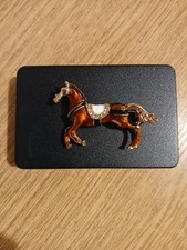 Brown Enamel Horse Brooch Gold Tone Costume Jewellery