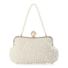 Pearl Clutch Purses for Women Pearl Evening Handbags White Beaded Purse for W...