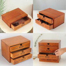 1/2/3/4 Tier Cosmetics Toy Storage Case Wooden Drawer Office Desktop Boxes