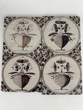 4 Antique Delft Tile Manganese