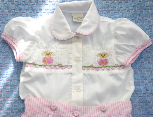Smocked romper short set pink - smocked,