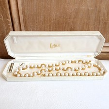 VINTAGE 80s Boxed Lotus Faux Pearl Beaded Necklace Woven Gold Tone Chain 24" VGC