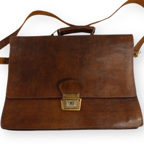 Brown leather attache case - brown,