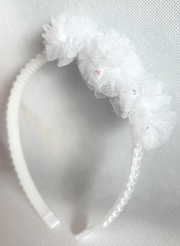 White headband pearl tulle - white,