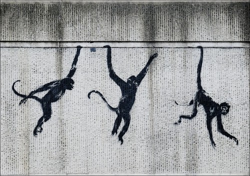 Banksy three monkeys - banksy,