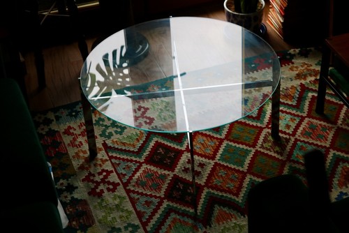 Round glass and chrome coffee - glass,