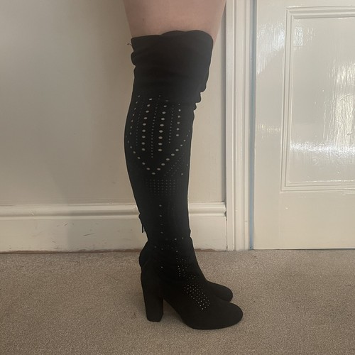 Heeled thigh boots - thigh, faux