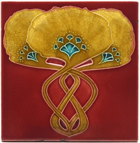 Antique fireplace tile red - antique,