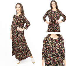 Womens Seasalt Black Floral Dress Line Strokes Midi Organic Cotton 3/4 Sleeve