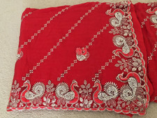 Indian designer red sari bollywood party wear saree peacock design UK