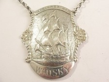 Fine Vintage Heavy Silver WHISKY WINE LABEL Hallmarked London 1989 - Mayflower