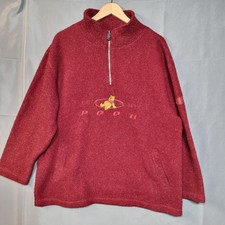 Vintage Disney Store Womens Pooh Fleece Size M Red Oversized Embroidered