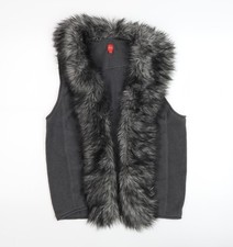 Miss Captain Grey Fur Trim Waistcoat Women Size 2