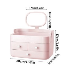 Dressing Table Makeup Cosmetic Cases Organizer 3 Drawers Storage Box with Mirror